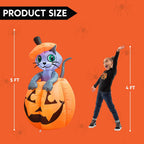 Haunt & Co 5 ft Halloween Inflatable Animated Cat on Pumpkin,Halloween Outdoor Decoration with LED Lights,Blow Up Decoration