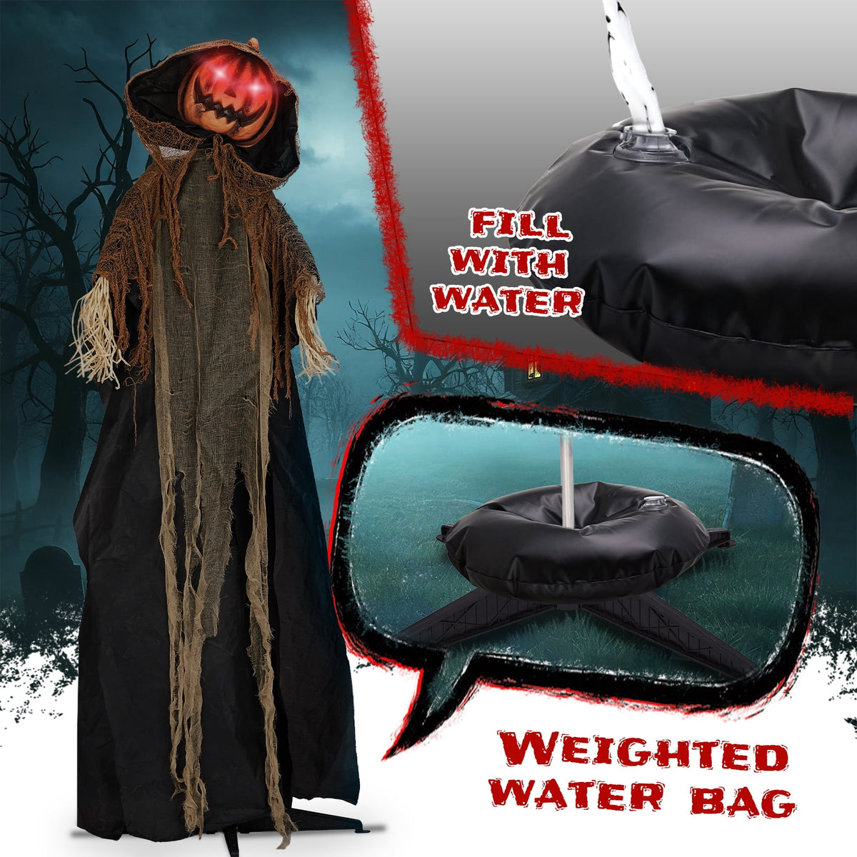 Haunt & Co 6ft Pumpkin Man Animated Animatronic Decoration Creepy Halloween w/ Classic Cape Creepy Cloaked Jack-o'-Lantern