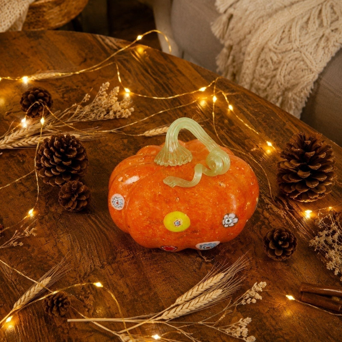 Haunt & Co Hand Blown Glass Pumpkin Figurines Halloween Decorations - Colorful Halloween Pumpkin Ornaments with Unique Swirl Patterns, Festive Tabletop & Tree Hanging Decoration