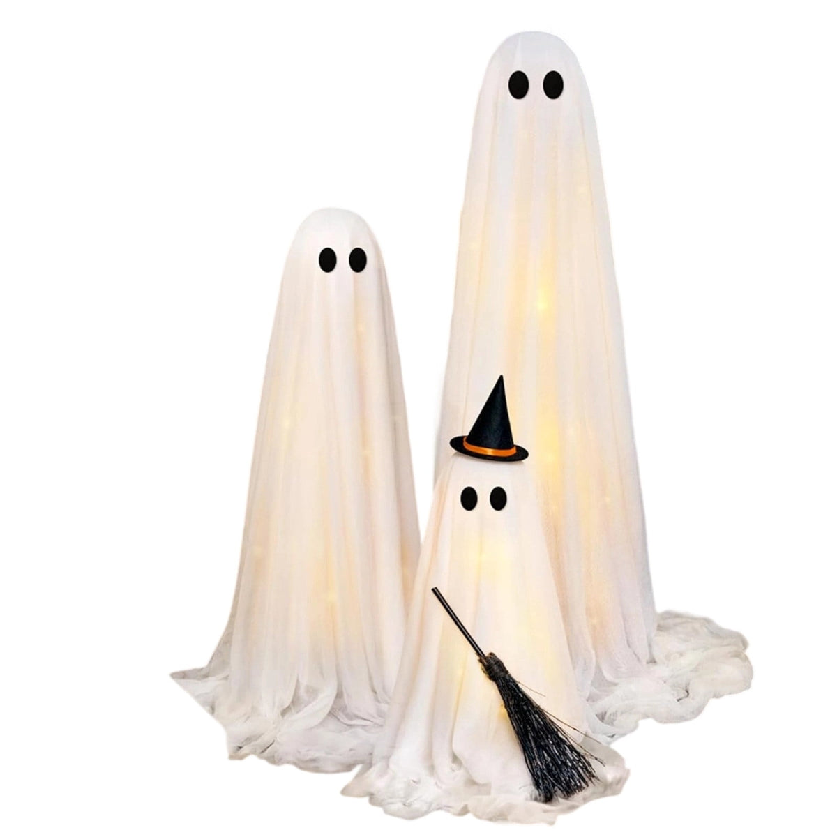 Haunt & Co Outdoor - Set of 3 Light Up Spooky Ghosts Decoration with 8 Light Modes Timer Remote- Indoor Cute Party Ghost Decor