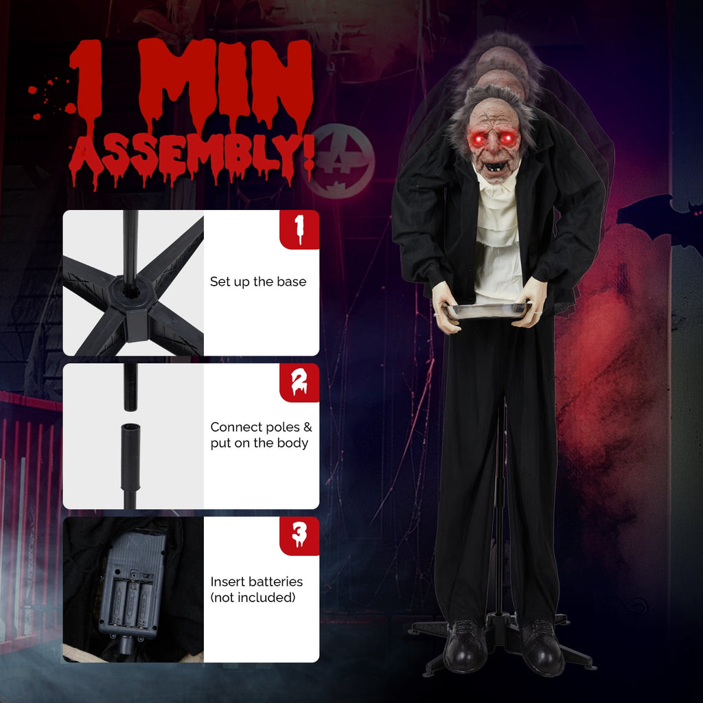 Haunt & Co 5ft Waiter Animated Creepy Halloween Animatronics Waiters w/ Pre-Recorded Screaming