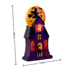 Haunt & Co 11.8 Inch Resin Light Up Spooky Halloween Manor Tabletop Decor Battery Operated LED Witch Ghost Black Cat Pumpkin Scene Lamp Mantel Shelf Indoor Halloween Party Home Seasonal Ornament