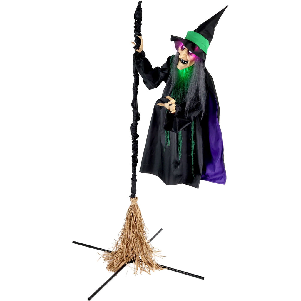 Haunt & Co 6 ft Touch-Activated Mounted Flying Witch Halloween Animatronic