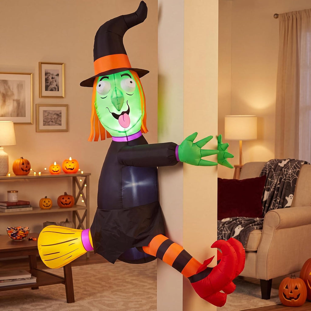 Haunt & Co 4 FT Halloween Inflatables Witch Crashing Into Tree,LED Lighted Blow Up Yard Decoration