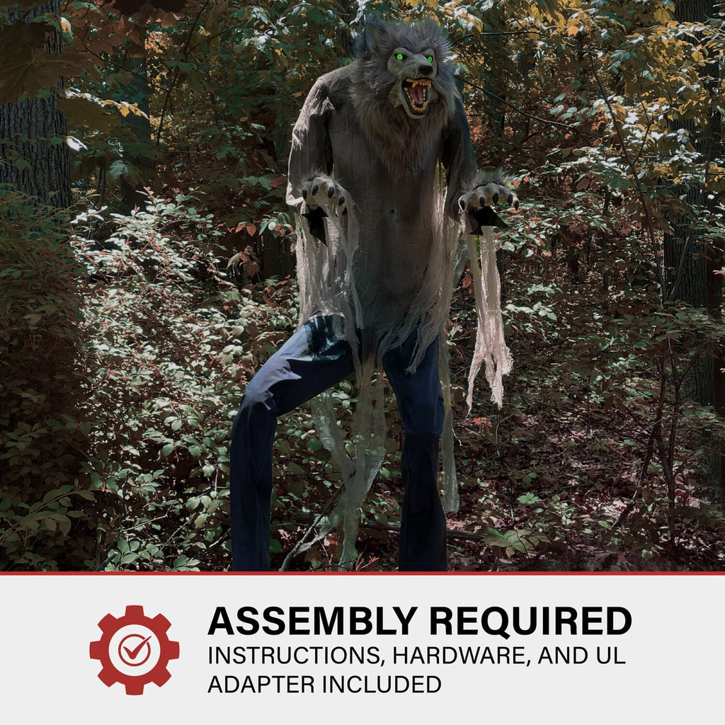 Haunt & Co 7 ft Tall Motion-Activated Towering Werewolf, Premium Halloween Animatronic, Plug-In