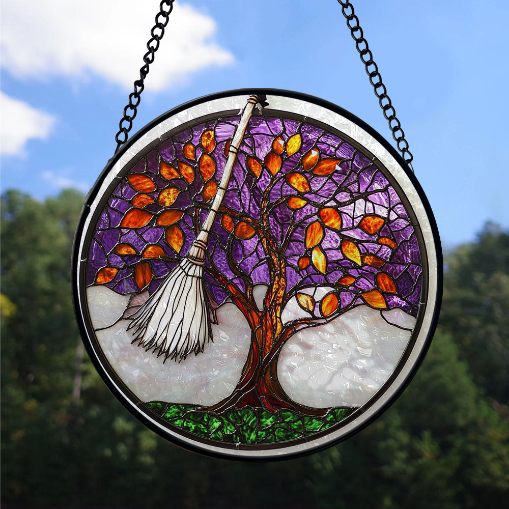 Haunt & Co Eco Friendly Christmas Gift - Halloween Witch Magic Spooky Purples Christmas Stained Glass Hanging Ornament - Snowflake-Inspired Holiday Tree Decoration, Gift for Family & Friends, 2025 Edition