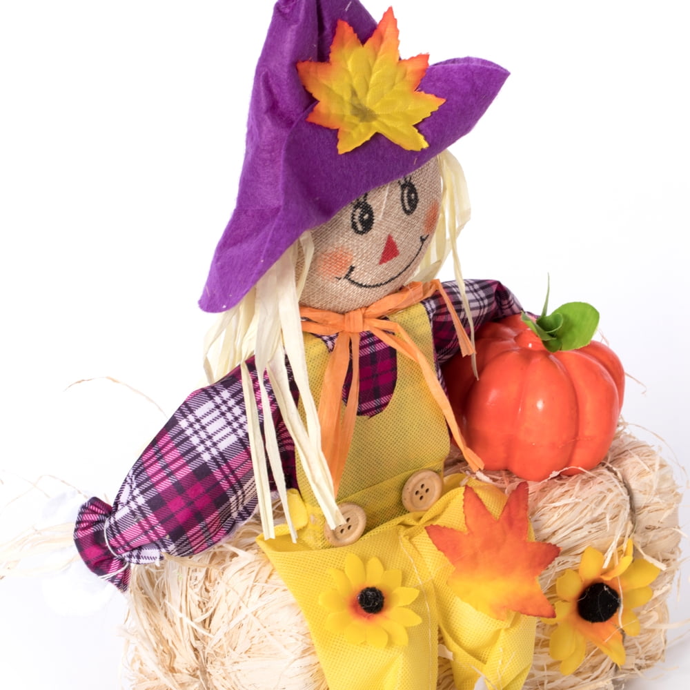 Haunt & Co Gardenised 18 Inch Sitting on Straw and Hay Bales Multicolor Trio Scarecrows for Halloween, Fall and All Time Season Garden Decor, Perfect to Add a Festive Touch to Your Lawn