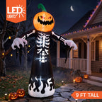 Haunt & Co 9 ft Halloween Inflatables Pumpkin Skeleton Decorations with Built-in LED Lights,Large Blow Up Decoration