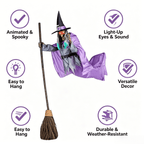 Haunt & Co Witch Decorations Halloween 6 FT Scary Flying Witch Decorations Animatronics Halloween Props with Scary Sounds and Lights Decorations for Outside Indoor Garden Yard