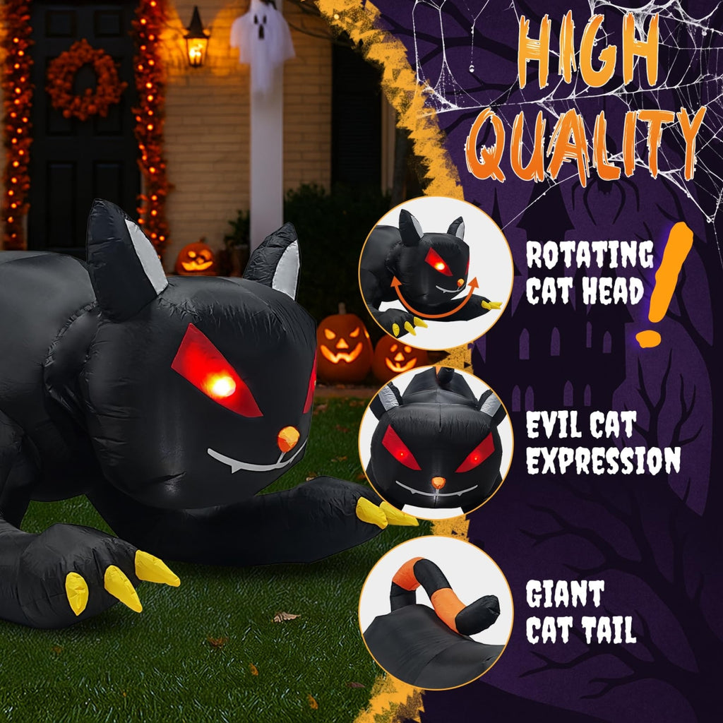 Haunt & Co 6.5FT Halloween Inflatable Black Cat, Blow Up Yard Decoration with Shakable Head & LED Lights, Large
