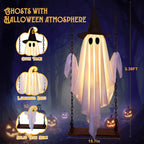 Haunt & Co Outdoor, Hanging Swing Ghosts with Lights Halloween Spooky Cute Ghosts Decor for Outside Home Front Porch Yard Lawn Tree