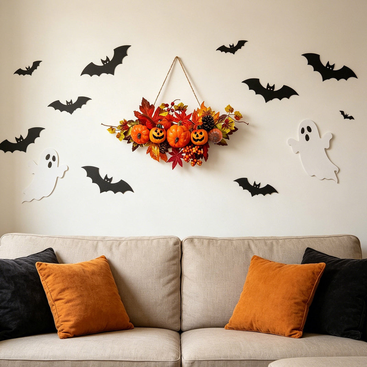 Haunt & Co Gaecuw Halloween Pumpkin Maple Leaf Hanging Ornament Fall Festival Wall Decor for Front Door Party Indoor Supplies