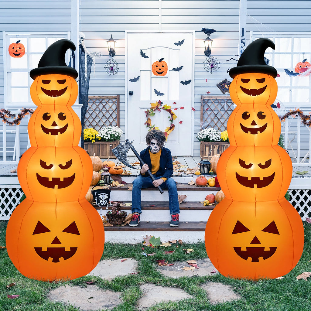 Haunt & Co Gymax 8 ft Inflatable Halloween Pumpkins Stack Holiday Decor w/ Built-in LED Lights