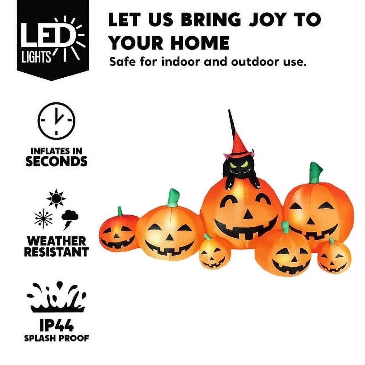 Haunt & Co 7 ft Halloween Inflatable Long Pumpkin with Witch's Cat Decorations Inflatables with Build-in LEDs, Outdoor Blow Up Yard Decorations