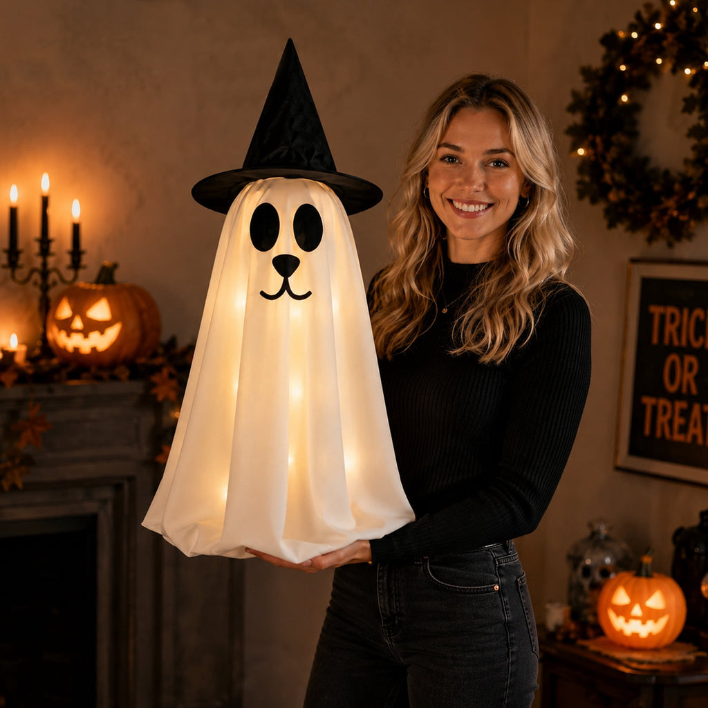 Haunt & Co 2 Pack Standing Ghost Dog Halloween Decorations, Cute Spooky Yard Lawn Porch Decor, Weather Resistant Plastic Figurines for Outdoor Indoor Home Party Display