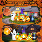 Haunt & Co 8FT Long Halloween Inflatable Pumpkin with Ghost and Black Cat,Outdoor with LED Lights