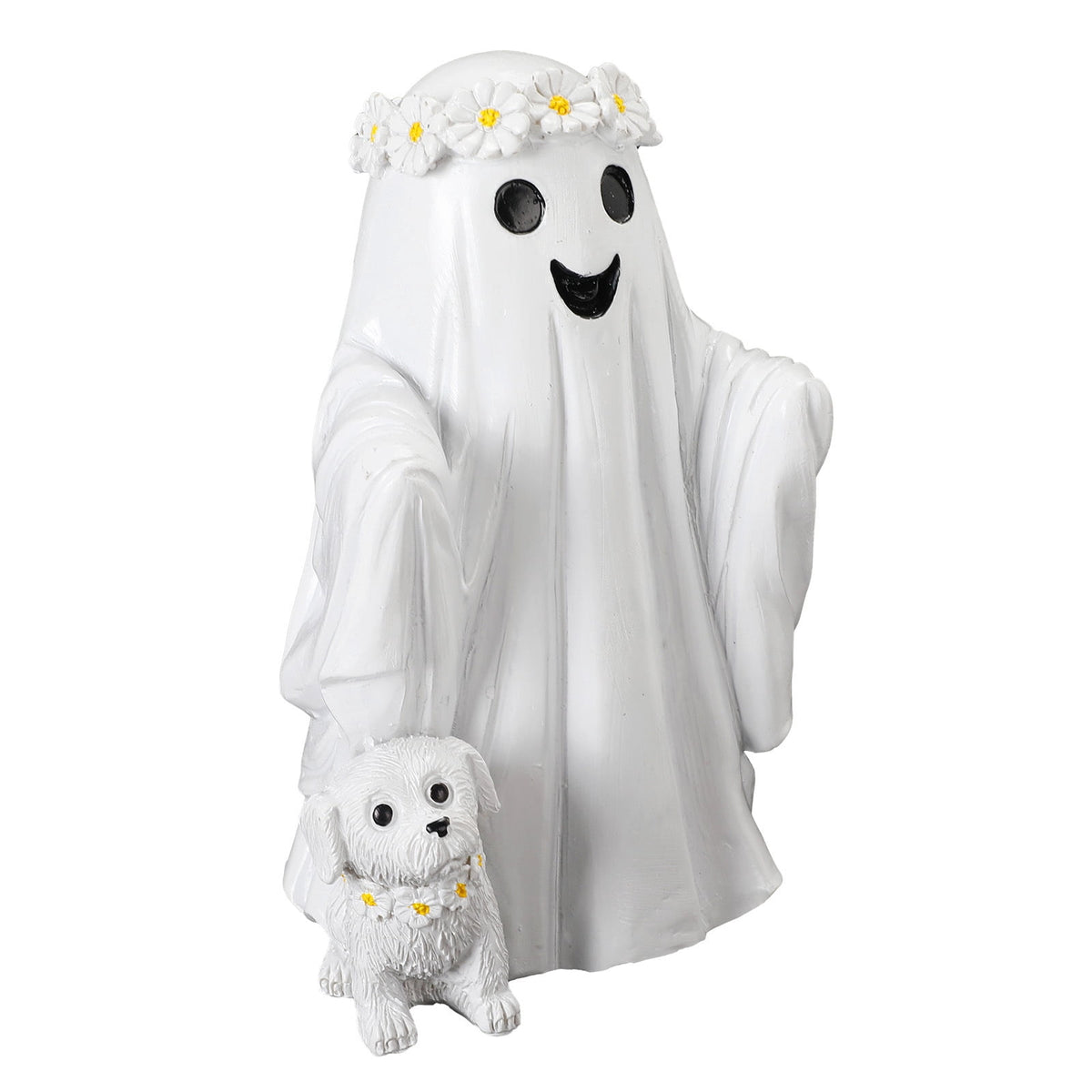Haunt & Co Hand Painted White Ghost Walking Dog Statue Weatherproof Halloween Ornament for Farmhouse Porch Indoor Shelf Seasonal Decor(Whiteï¼?