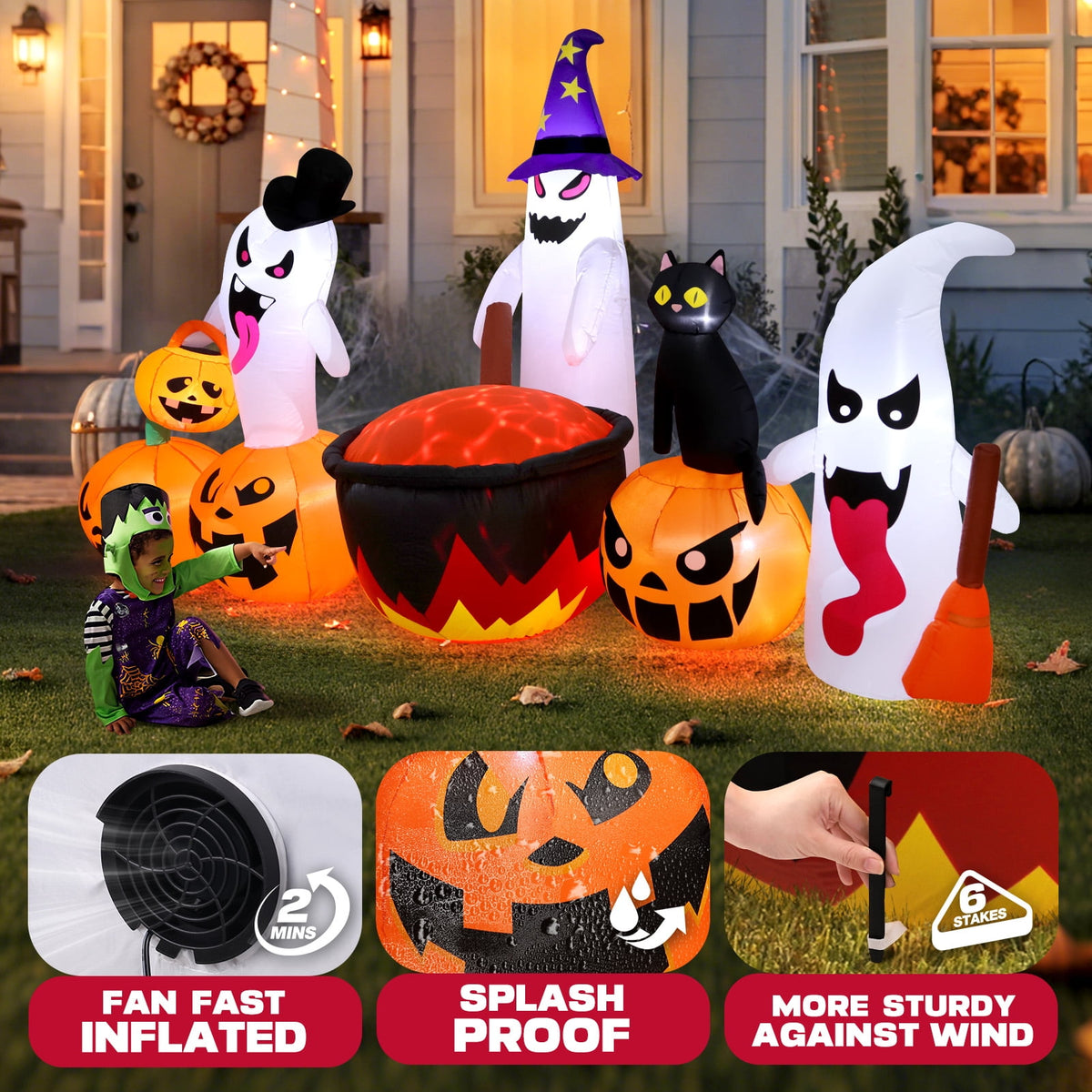 Haunt & Co 8.5FT Halloween Inflatables Pumpkin Ghost Family with Built-in LED Lights, Halloween Blow up Yard Decorations