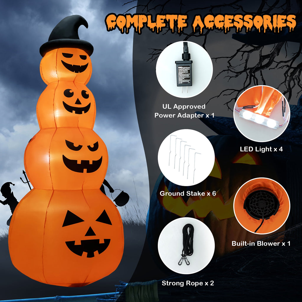 Haunt & Co Costway 8FT Halloween Inflatable Stacked Pumpkins Blow-up Holiday Decoration w/ LED Lights