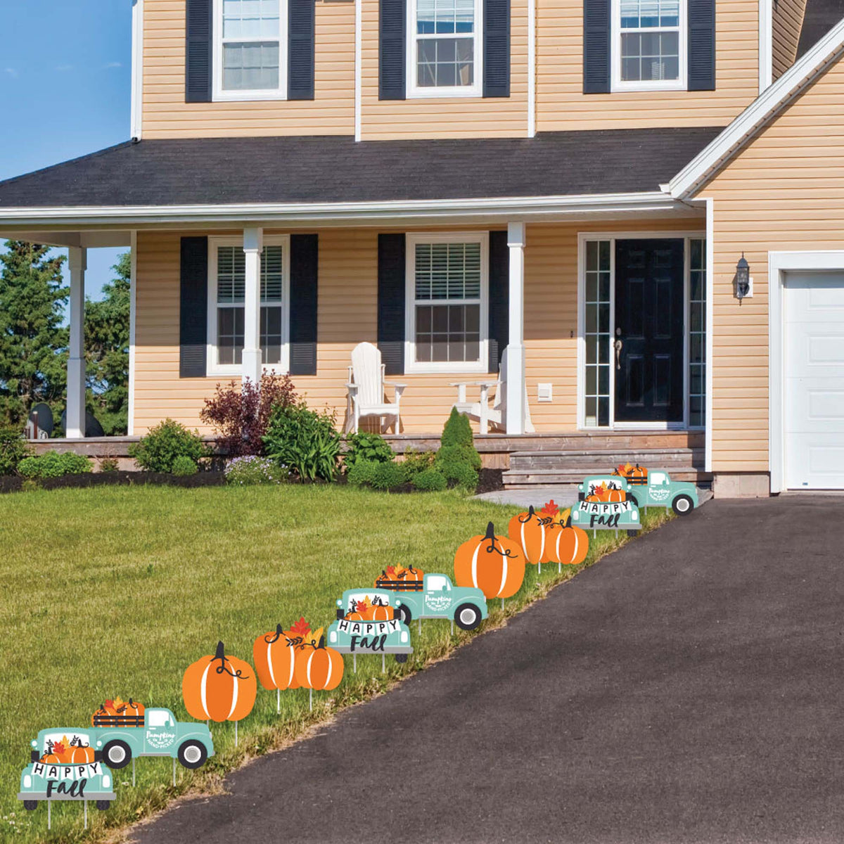 Haunt & Co Big Dot of Happiness Happy Fall Truck - Lawn Decorations - Outdoor Harvest Pumpkin Party Yard Decorations - 10 Piece