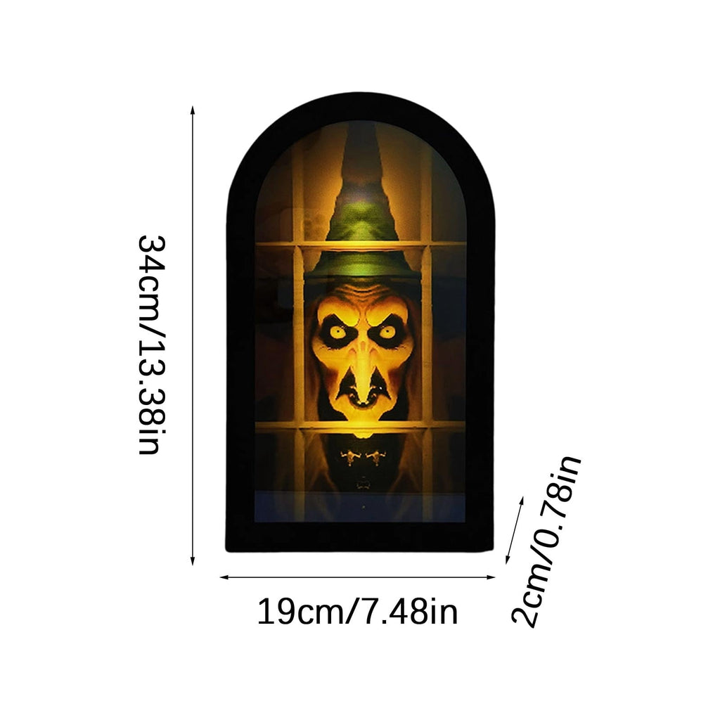 Haunt & Co Holographic Halloween Witch Mirror Decorative Metal Ornament for Holiday Ambience and Unique Festival Display