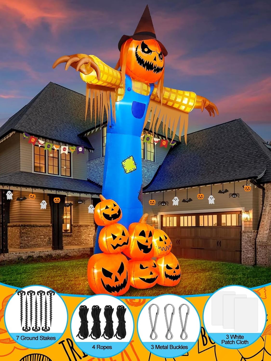 Haunt & Co 12.5 FT Halloween Inflatables with Music, Giant Pumpkin Scarecrow Inflatable with LED Light with Scary Sound