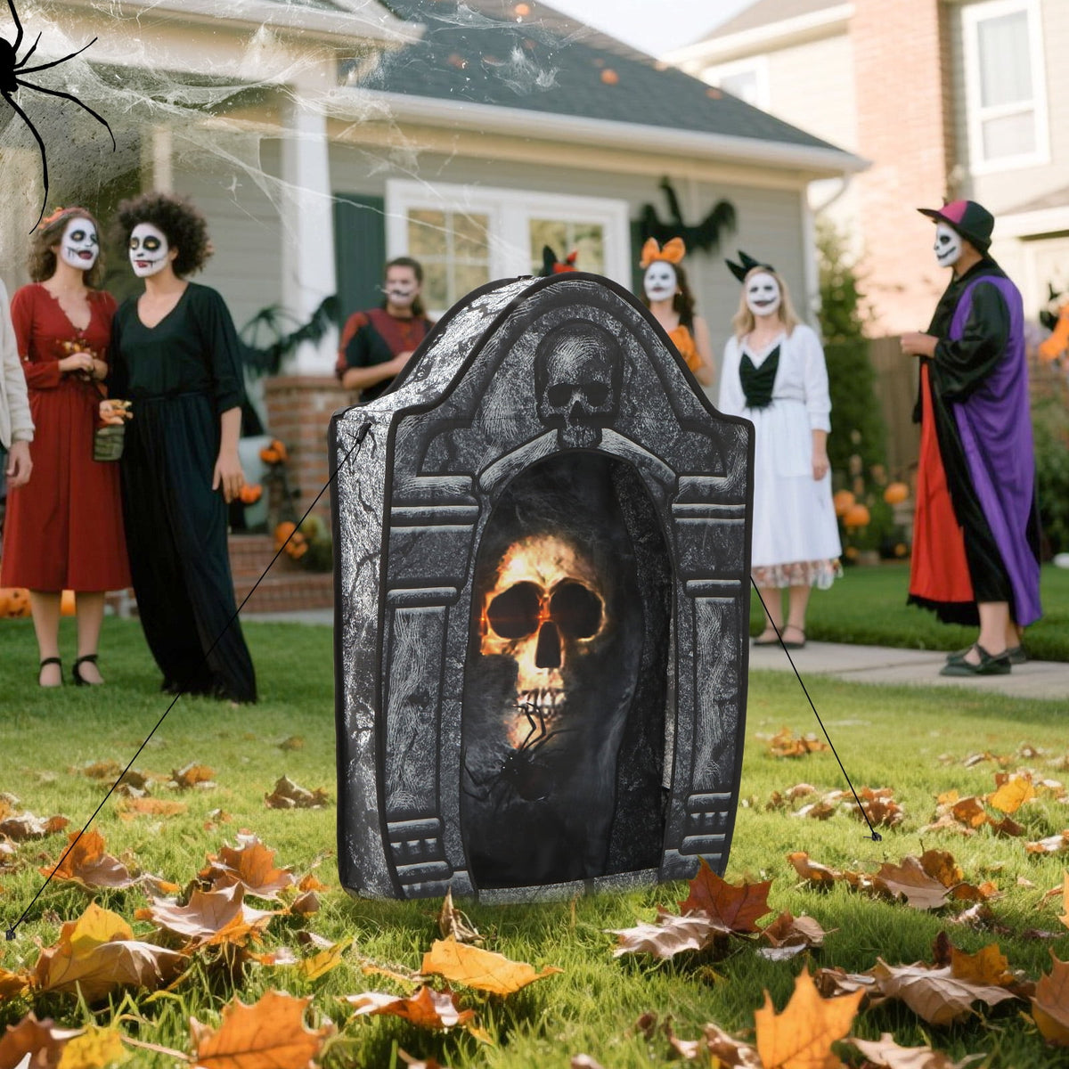 Haunt & Co Toiyjofe 3.5ft Large Halloween Tombstone with LED Skull Eyes, Foldable Battery Powered Graveyard Decor for Lawn, Garden & Haunted House