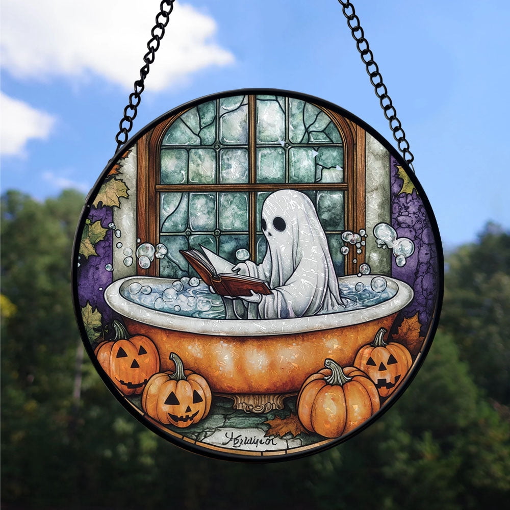Haunt & Co Keepsake Christmas Gift - Cute Ghost Plant Cute Halloween Ghost Fall Hosting Christmas Stained Glass Hanging Ornament - Heirloom Holiday Tree Decor, Ideal Gift for Mom, Dad, Friends, Family 2025
