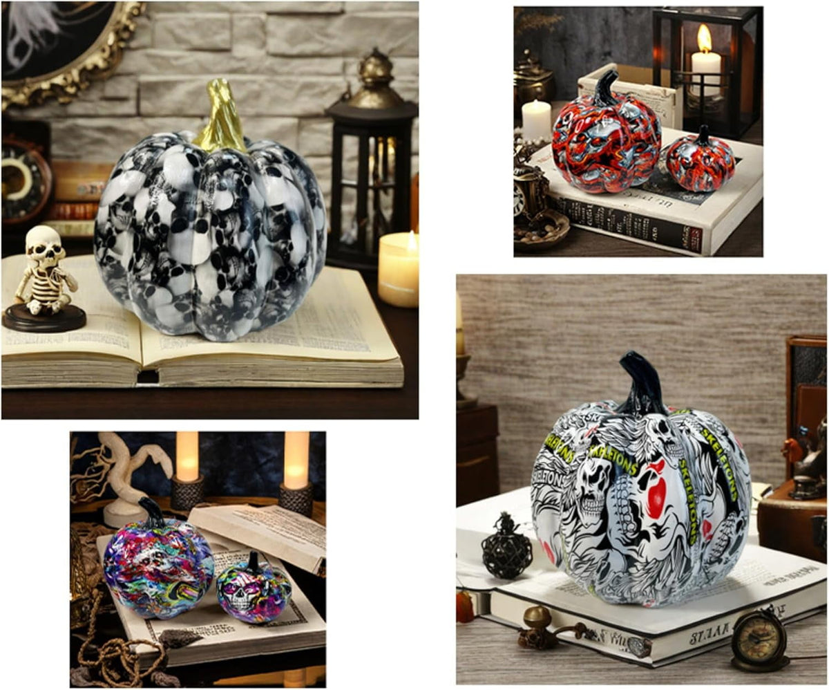 Haunt & Co Halloween Pumpkin Desktop Ornaments Decorations Resin Colored Ghost Pumpkin Horror Atmosphere Desktop Ornaments Halloween Pumpkin Candy Decorations Trick or Treat (White L)