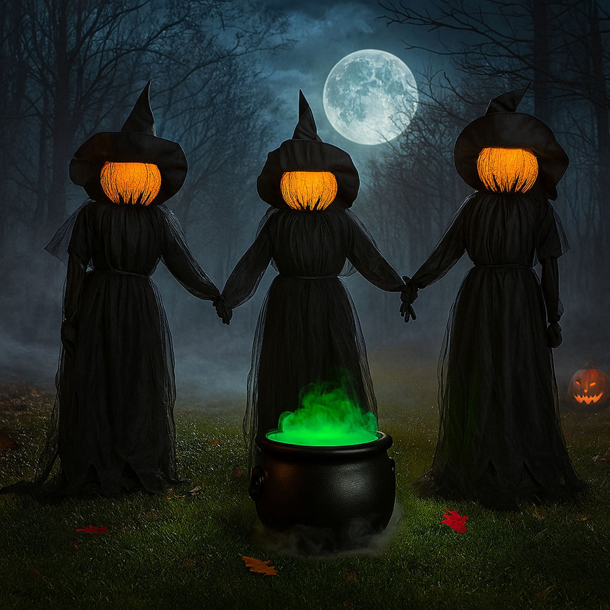 Haunt & Co Evergreen Set of 3 LED Lighted Halloween Witch Stakes, 4' Tall