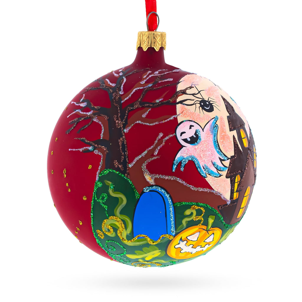 Haunt & Co Ghosts and Haunted House Glass Ball Halloween Ornament 4 Inches