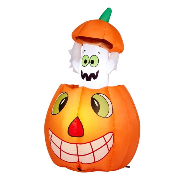 Haunt & Co 2.8FT Halloween Inflatable Animated Pumpkin Ghost, 2 White LED Lights, Weather-Resistant Polyester, for Small Spaces/Accent Decor