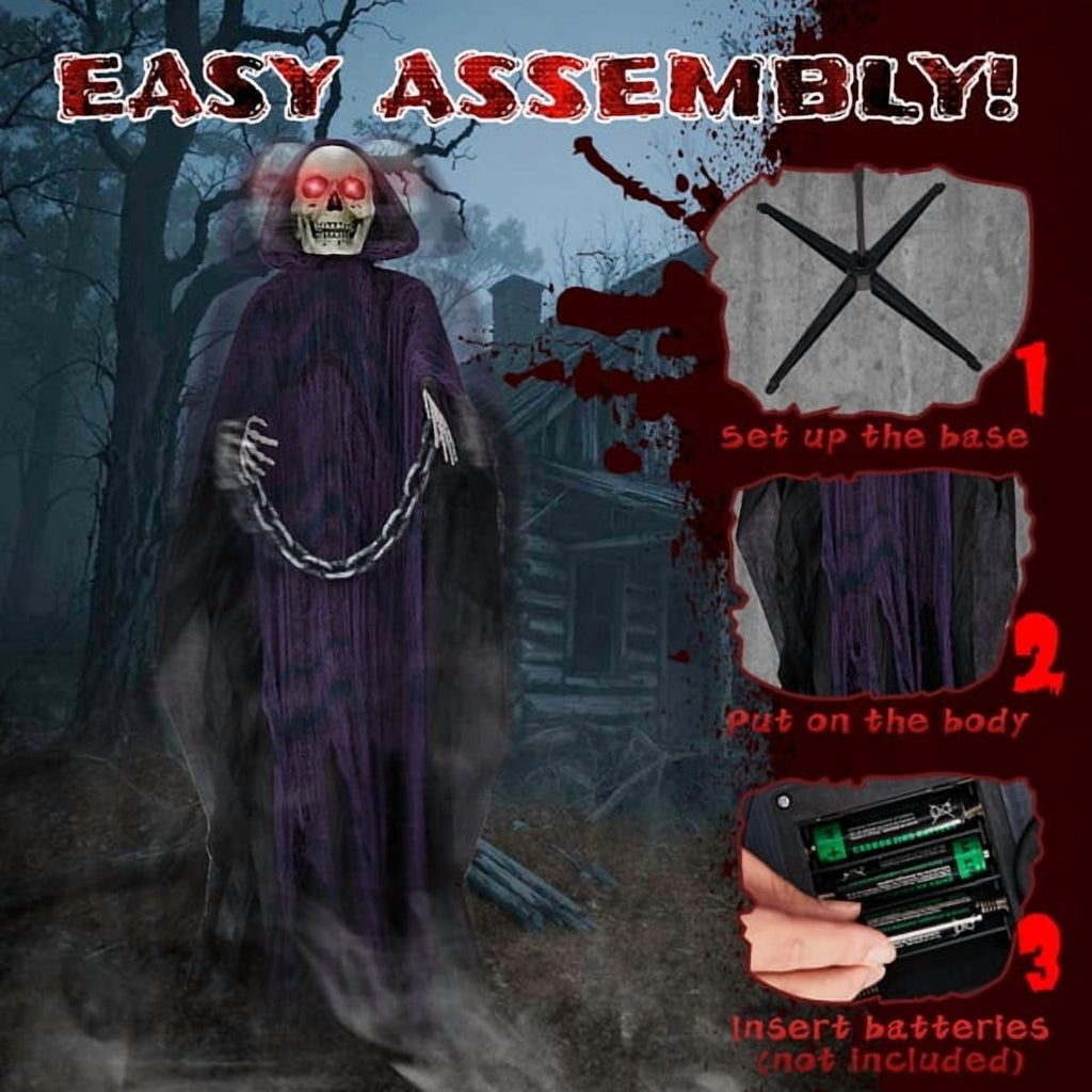 Haunt & Co 6ft Life-Size Halloween Animatronic Grim Reaper - Sound-Activated, 1-Minute Assembly