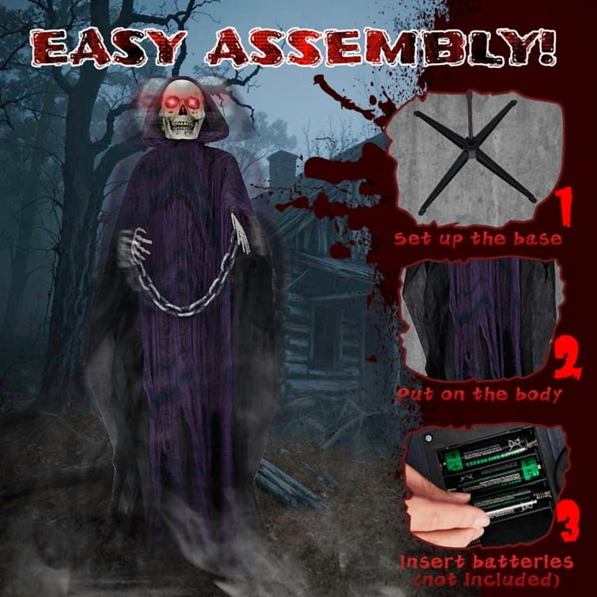 Haunt & Co 6ft Life-Size Halloween Animatronic Grim Reaper - Sound-Activated, 1-Minute Assembly