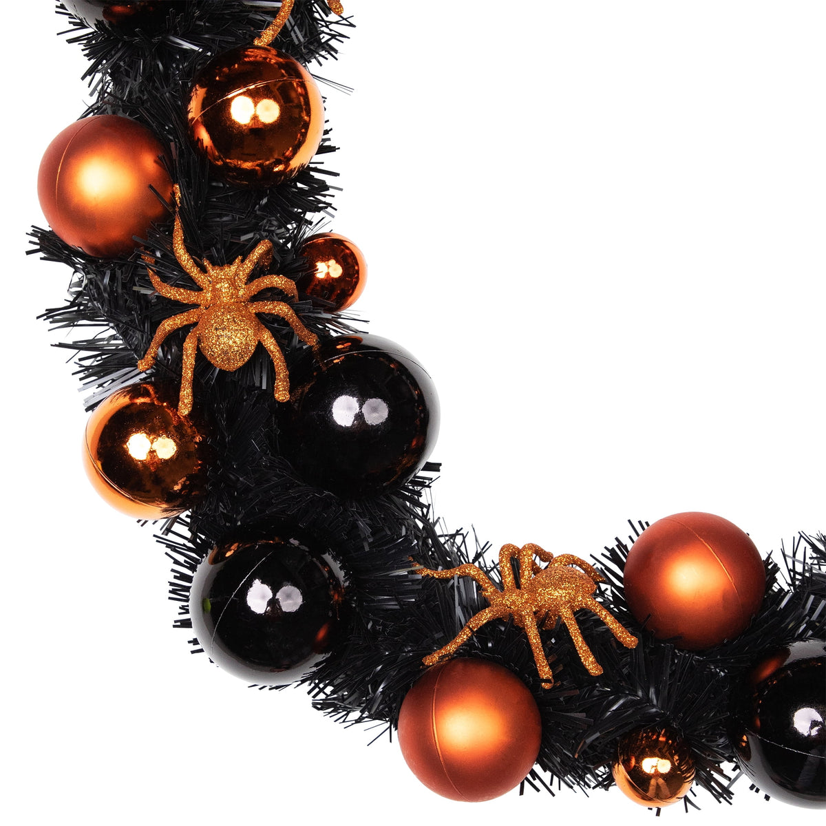 Haunt & Co Northlight Spiders and Ornaments Small Tinsel Halloween Wreath - 18" - Orange and Black - Unlit