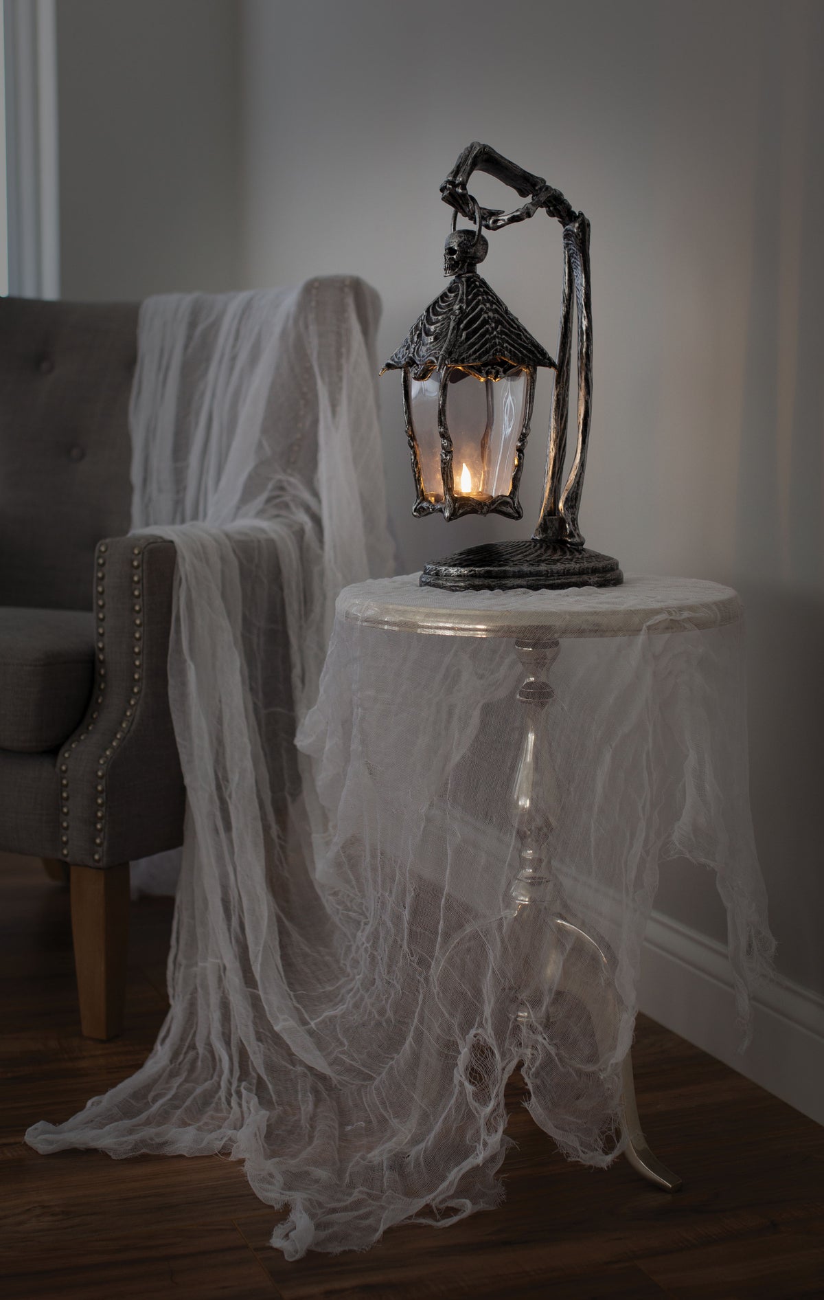Haunt & Co Halloween Light Up Skeleton Lantern Tabletop or Hanging Wall Decoration