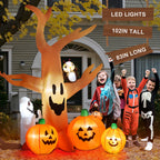 Haunt & Co 8FT Halloween Inflatables Dead Tree,Outdoor with Built-in LED Lights,Halloween Blow Up Yard Decorations with Pumpkin,Ghost,and Owl