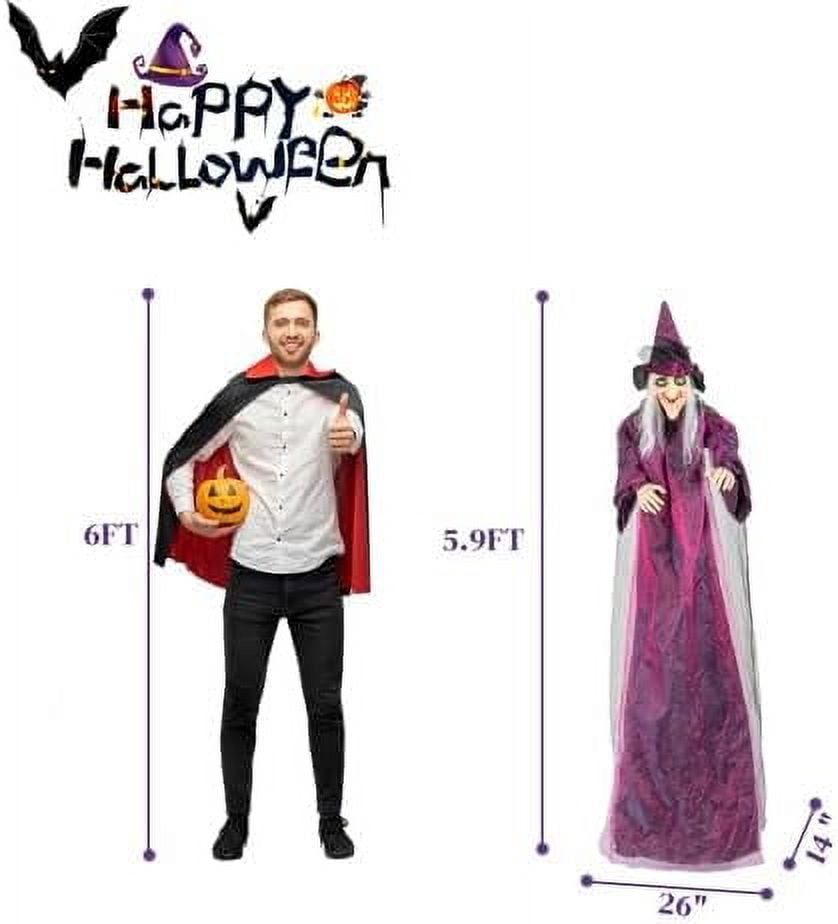 Haunt & Co VINGLI Life Size Animated Talking Witch Outside Animatronics Hanging Witch Decor with Spooky Voice Red Lighted Eyes