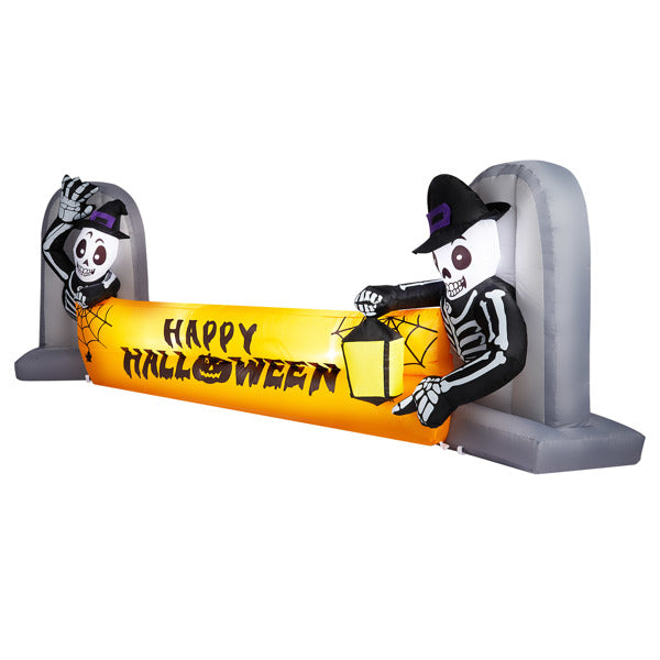 Haunt & Co 9.6FT Halloween Inflatable Skeleton Tombstone Banner, Built-in 4 White LED Lights, Quick Inflation