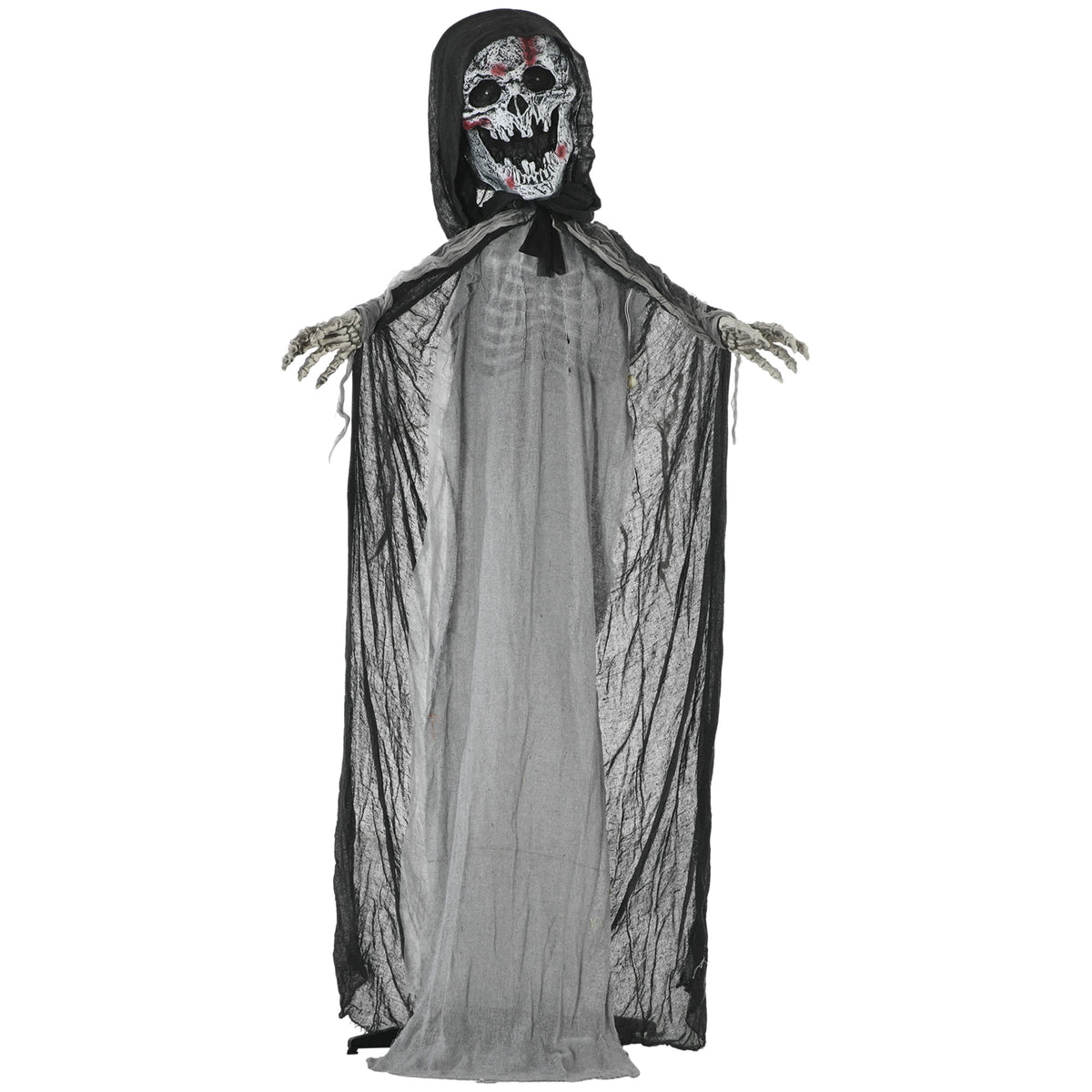 Haunt & Co Outsunny 74" Life Size Outdoor Skeleton Witch, Animated Prop Animatronic Decor with Sound and Motion Activated, Light Up Eyes and Chest, Howling and Chain Sound