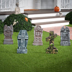Haunt & Co 17" Halloween 5 Pack Tombstone Decorations, Foam RIP Graveyard Signs Cemetery Headstones Scary Outdoor Indoor with 12 Metal Stakes for Easy Set Up, Waterproof