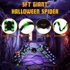 Haunt & Co Outdoor, 5Ft Giant Spider Light Up Spider, 2 Pack Scary Large Halloween Spider Decor for Home Party Favor Yard Decor