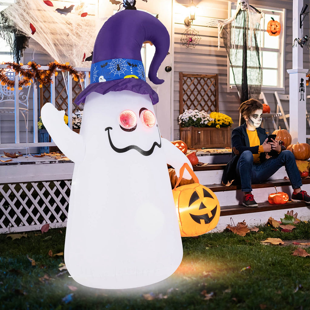 Haunt & Co Costway 6 Ft Halloween Inflatables Cute Ghost with Jack-O-Lantern & Witch Hat