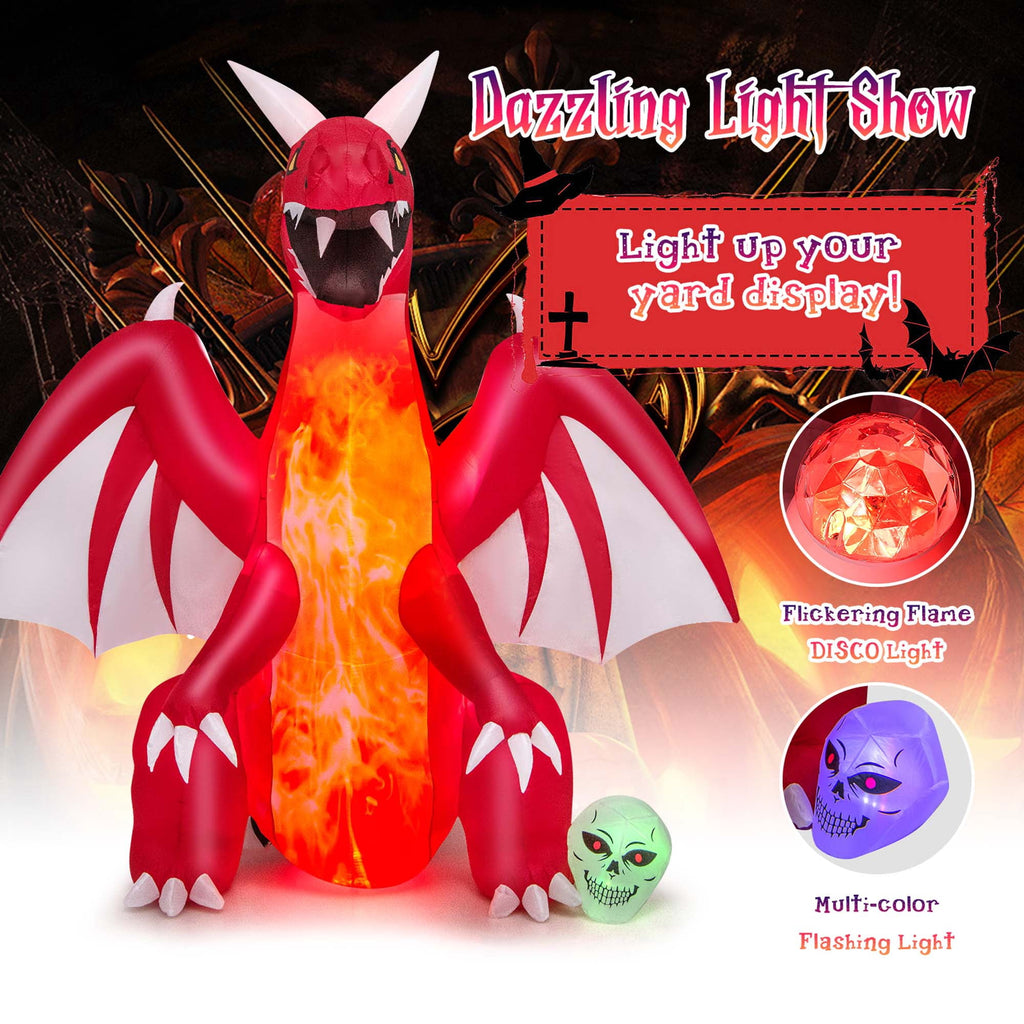 Haunt & Co Costway 8 FT Halloween Inflatable Red Dragon with Wings & Skull Holiday Decoration Light
