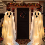 Haunt & Co Halloween Ghost Decorations 8ft Tall Glowing White Fabric Ghost with Light Stand