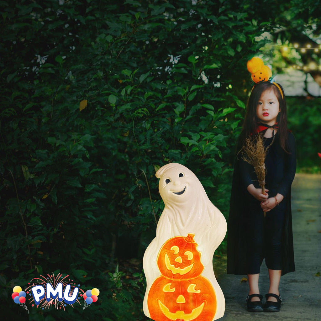 Haunt & Co PMU Halloween Light-Up Ghost Pumpkin Trick or Treat Blow Mold Decorations - Perfect for Halloween, Home, Lawn, Yard, Decor (Indoor and Outdoor)