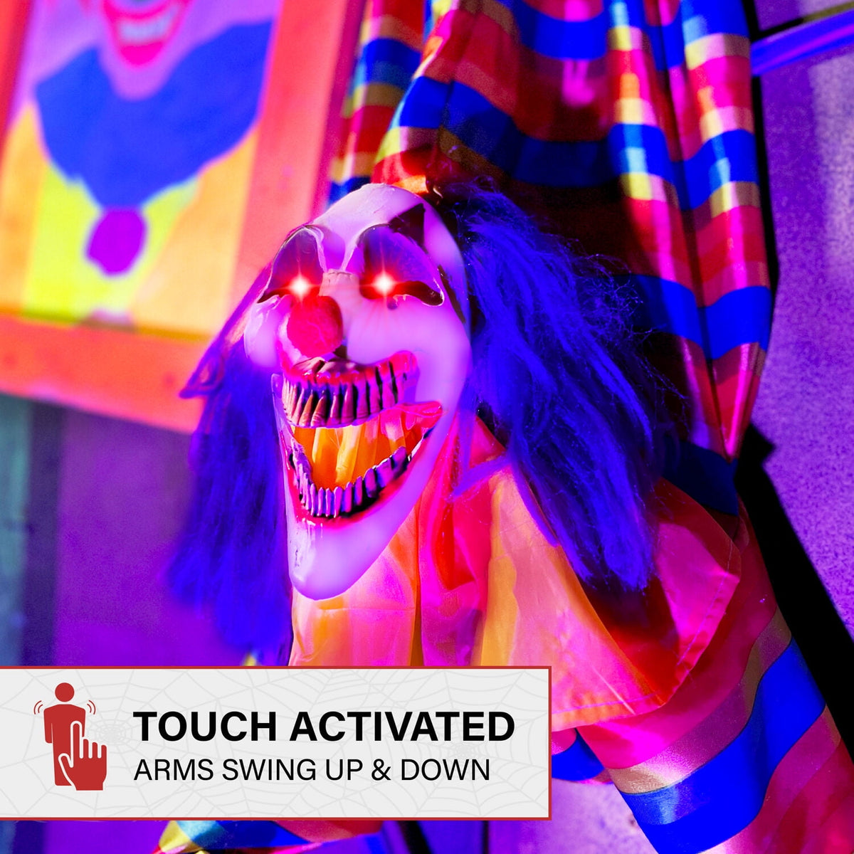 Haunt & Co 47 in Animatronic Hanging Upside Down Clown with Lights and Sound