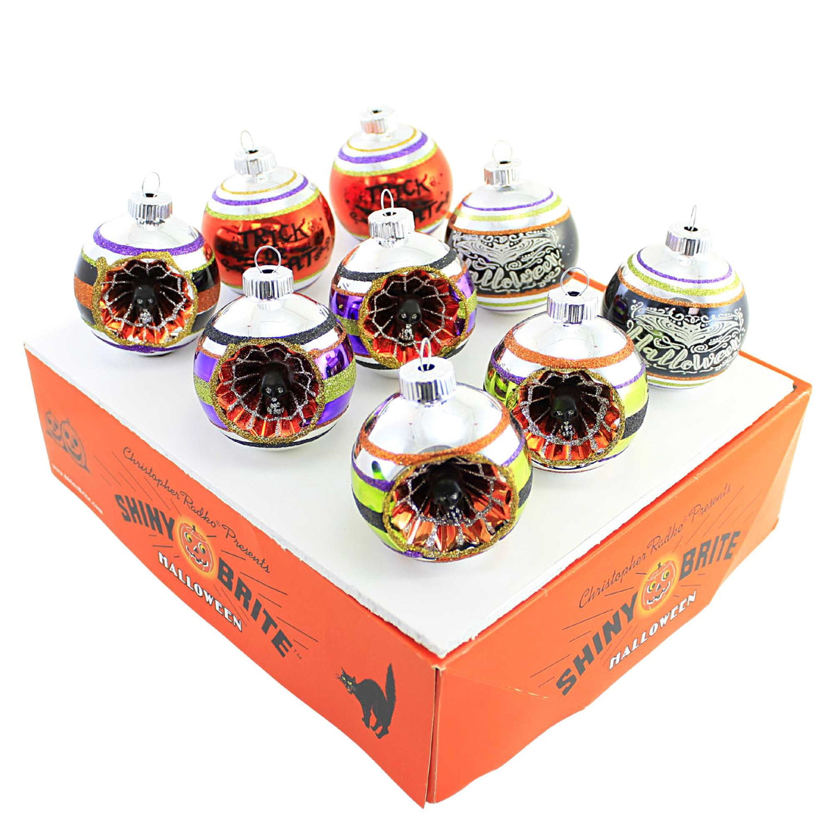 Haunt & Co Shiny Brite 2.50" Rounds & Reflectors Glass Ornament Halloween Skulls 4028051