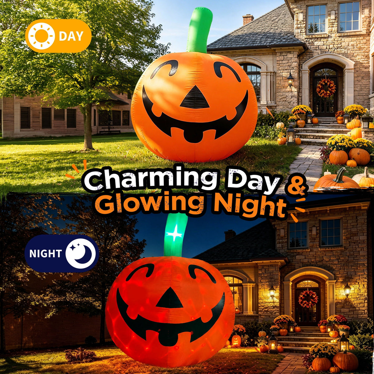 Haunt & Co 10ft Halloween Inflatable Pumpkin Decoration with Built-in LED Lights
