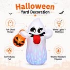 Haunt & Co 5FT Halloween Inflatable Ghost Holding Pumpkin Lantern, Light-Up Blow Up Outdoor Yard Decoration with RGB LED Lights